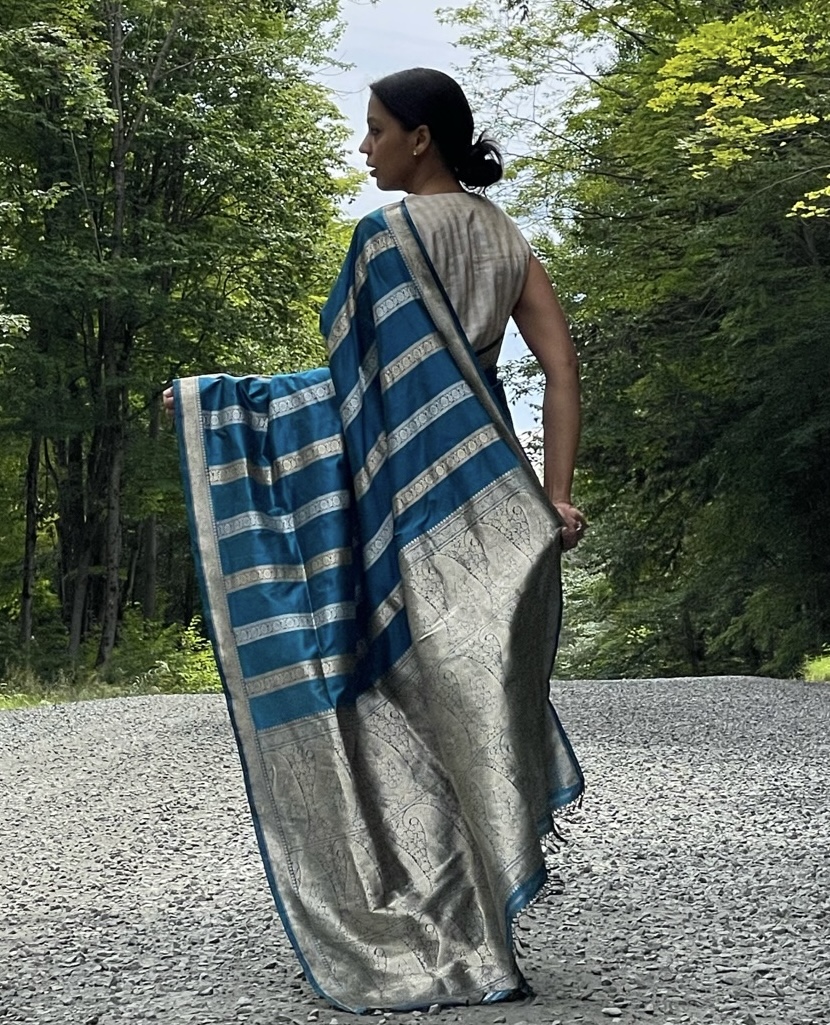 Peacock Strips Banarasi - Image 3